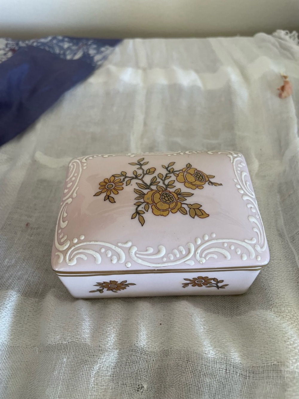Antique porcelain German Trinket Box Erphila floral rose